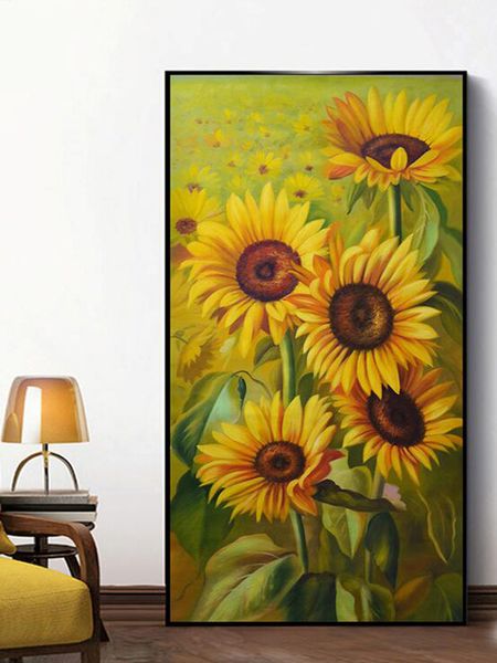 Dipinto a mano al 100% Girasole Pittura Moderna Tela Fiore Pittura a olio Home Decor Wall Art F 6