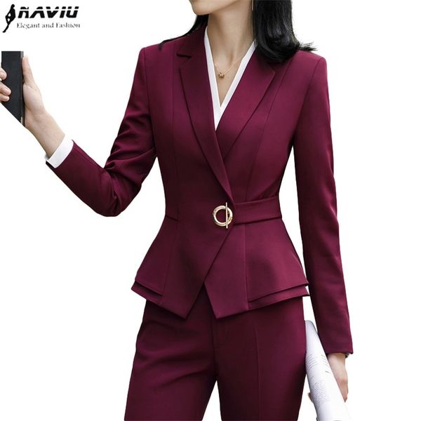

winter suit for women two pieces set formal long sleeve slim blazer and trousers office ladies plus size work wear 210930, White