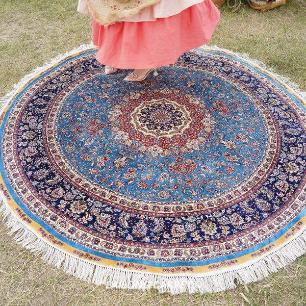 

carpets 6'x6' persian hand-woven indoor silk area carpet qum (zqg447a)