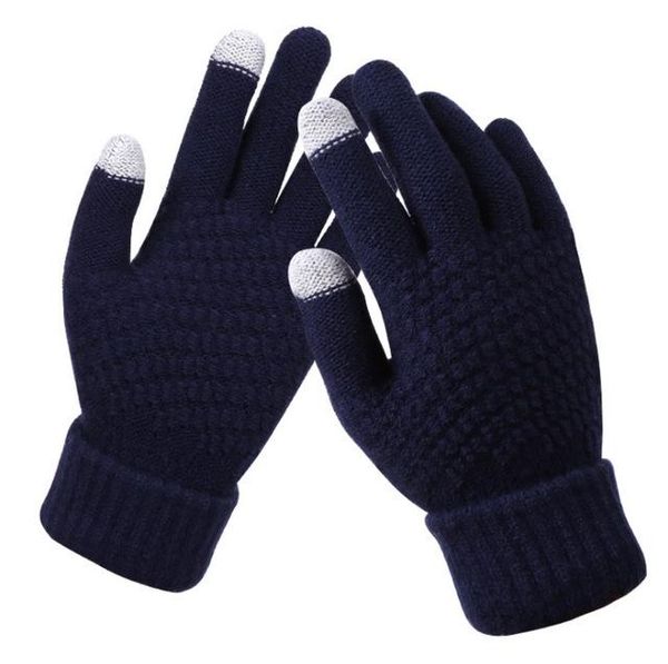 

five fingers gloves women' winter touch screen thicken warm knitted stretch imitation wool full finger outdoor skiing, Blue;gray