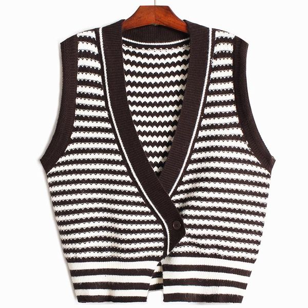 

women's vests women loose fit black striped knitting big size vest v-collar sleeveless fashion tide spring autumn 2021 u785, Black;white