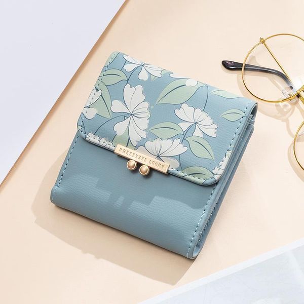 

brand womens cute fashion purse short printing flower wallet coin female two fold clutch multifunction wallets, Red;black