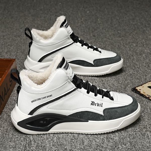 

high mens skateboarding shoes winter cotton shoes comfortable sports outdoor non-slip walking sneakers keep warm boots, Black;white