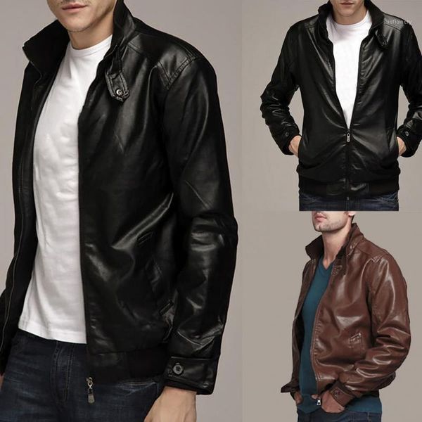 

men's jackets warm autumn stand collar motorcycle jacket outerwear men, Black;brown