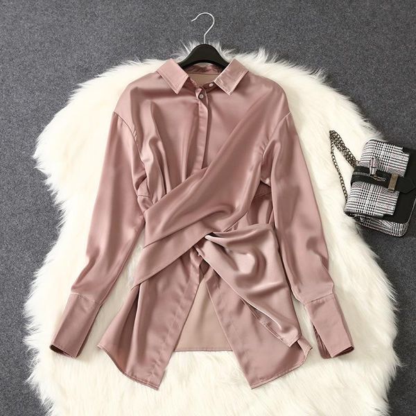 

women's blouses & shirts women fashion long sleeve turn down collar solid blouse slim style shirt, White