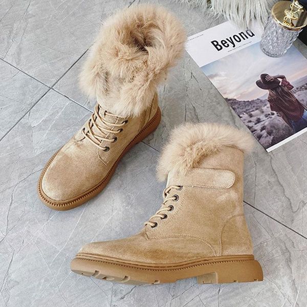 

boots winter women shoes snow casual flat with short round toe loe heels flock plush ladies, Black