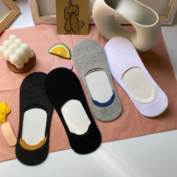 

men's socks hy14- spring/summer cotton invisible solid-color japanese silicone anti-slip light mouth hit 3 pair, Black