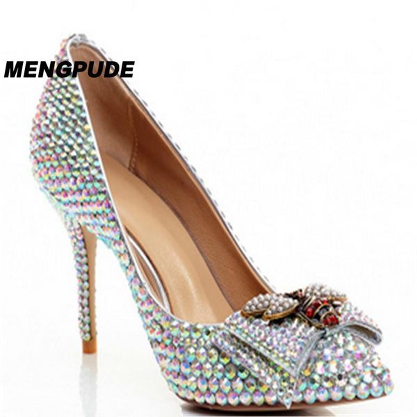 

mpd rhinestone princess high heels shallow mouth fashion wedding shoes women bow knot bride bridesmaid fashion pointed shoes, Black