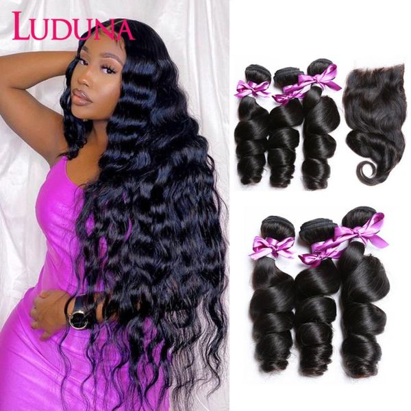 

human hair bulks luduna bundles with closure loose weave brazilian 3 remy, Black