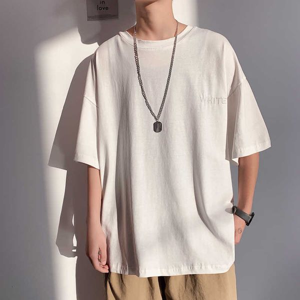 

short sleeve black white loose t shirt men's summer classic solid tshirt tees casual clothes plus oversize m-5xl o neck 210707, White;black