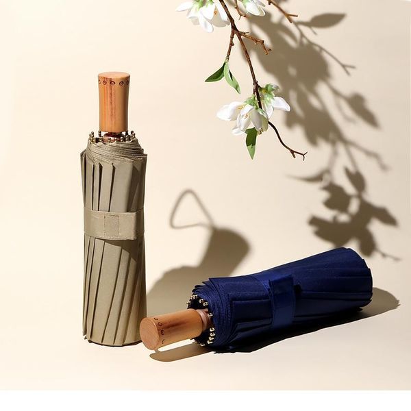 

super strong 16 ribs umbrella rain woman windproof paraguas women sun 3-floding umbrellas with wood handle p jllqmw