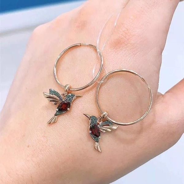 

hoop & huggie unique exquisite and elegant bird round pendant crystal dangling earrings gold-filled for women's wedding jewelry, Golden;silver