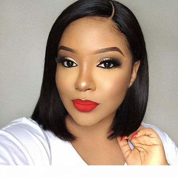 

full lace human hair wigs short bob cut for black women peplucked virgin malaysian bleached knots lacefront wig glueless, Black;brown