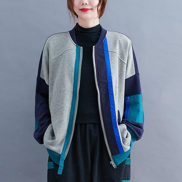 

women's jackets women long sleeve cotton arrival 2021 autumn simple style patchwork color loose female casual outerwear coats b1244, Black;brown