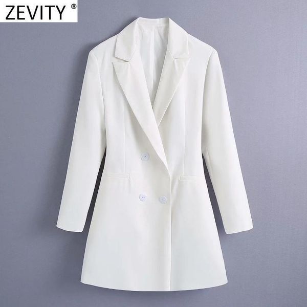 

women's suits & blazers zevity women elegant back hollow out design blazer coat long sleeve double breasted female outerwear chic, White;black