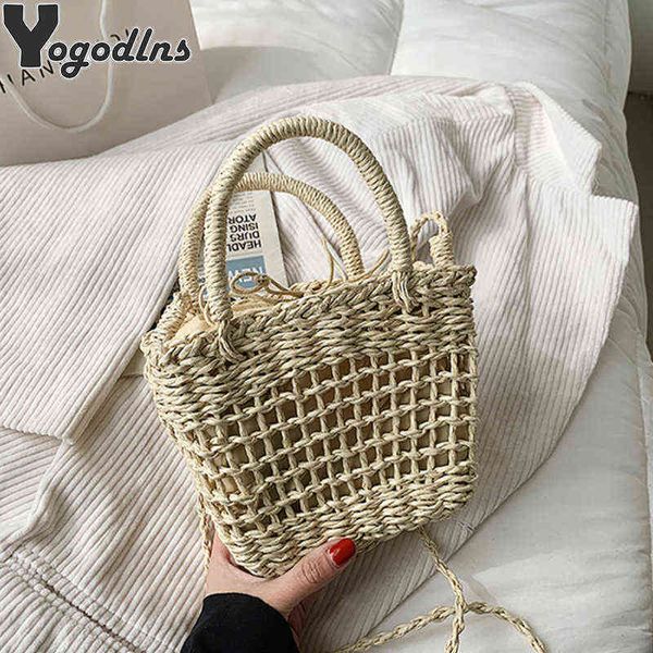 

shopping bags women small handbags rattan crossbody bohemia summer beach ribbon design straw female fashion shoulder messenger purse220307