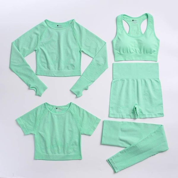 

yoga outfit 2/3/5pcs set gym clothing seamless leggings sportswear women tracksuit long sleeve fitness crop sport suits with shorts