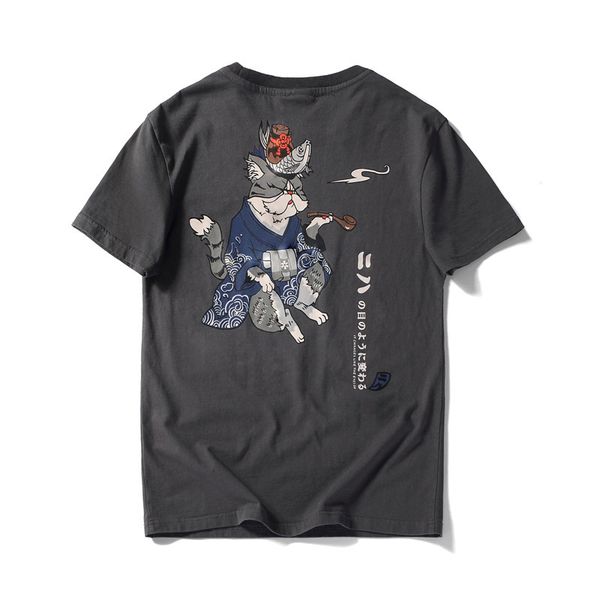 

t shirt chao brand men's short sleeve pure cotton pipe cat print personalized youth half loose top, White;black