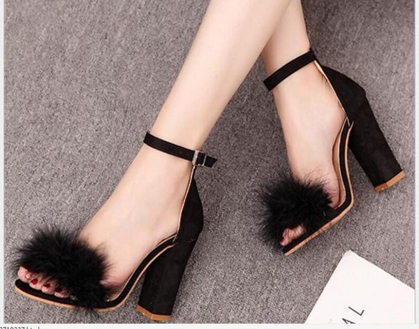 

sandals fashion classic womens fish mouth high heel cross straps ankle feather party shoes red bottom black heels