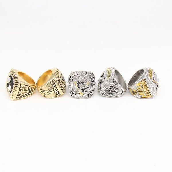 

2020 Wholesale Pittsburgh 1991 1992 2009 2016 2017 Championship Penguin s Fashion ring 5pcs/set Fan Men Gift Drop Shipping, Golden;silver