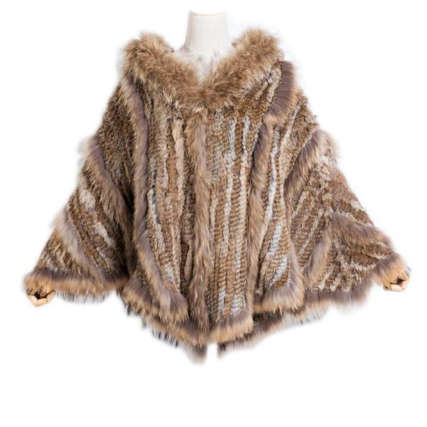 

scarves zero fish fur fashion women genuine knitting poncho raccoon collar shawl with hood brazil russia sell, Blue;gray