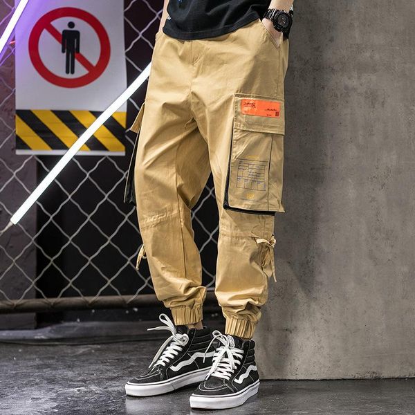 

2021 new hip hop streetwear joggers pants men high street casual cargo pant trousers elastic waist harem pant man, Black