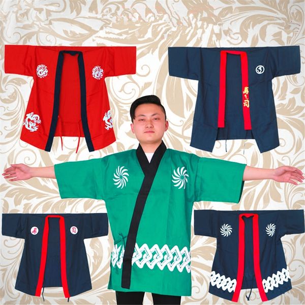 

2021 new japanese style sushi restaurant jackets food service print kitchen work wear cook cuisine clothing coat chef uniforms 9dlx, Red