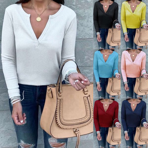 

russian autumn and winter women's v-neck long sleeve t-shirt, White