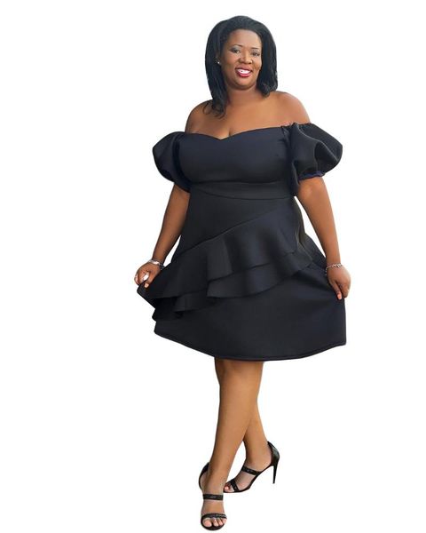 

plus size dresses 4xl 5 xl summer women elegant party short puff sleeve cute night club black work office ruffle vestidos