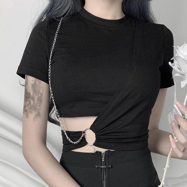 

women's t-shirt bandage gothic t shirt crop for women girl harajuku tshirt summer tee cropgoth short sleeve black clothes, White