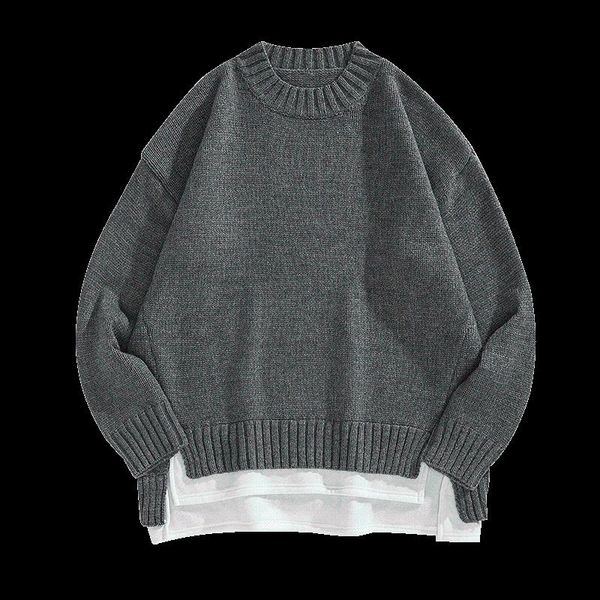 

men's sweaters men warm sweater oversize autumn knitted pullovers winter mens fashion patchwork o-neck pullover, White;black
