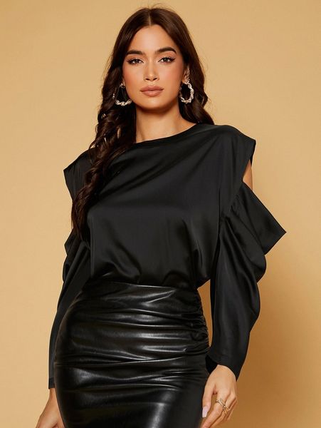 

solid cold shoulder blouse v7uq#, White