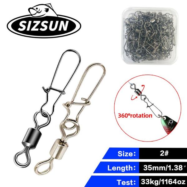 

fishing hooks sunsiz 50 pcs stainless steel connector swivels with snap pin barrel bearing rolling for lure hook tackle accessories