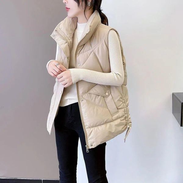 

women's vests 2021 loose sleeveless jackets ladies winter solid turn down collar vest korean style cotton waistcoat for female c204, Black;white