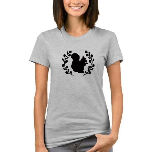 

women's t-shirt fashion for women short sleeve cotton cute squirrel leaf letters print female plus size femme off, White