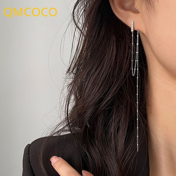 

qmcoco geometric 925 silver long style earrings creative design asymmetrical tassels earrings fashion woman jewelry accessories, Golden;silver