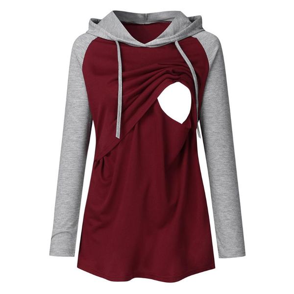 

maternity & tees vetement femme 2021 women pregnant nusring hoody and blouses clothes long sleeve splicing pullover hooded, White