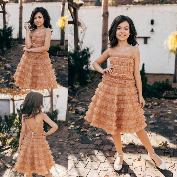 

girl's dresses jewel neck tiers flower girl beading sleeveless girls birthday gift party pageant gown1, Red;yellow