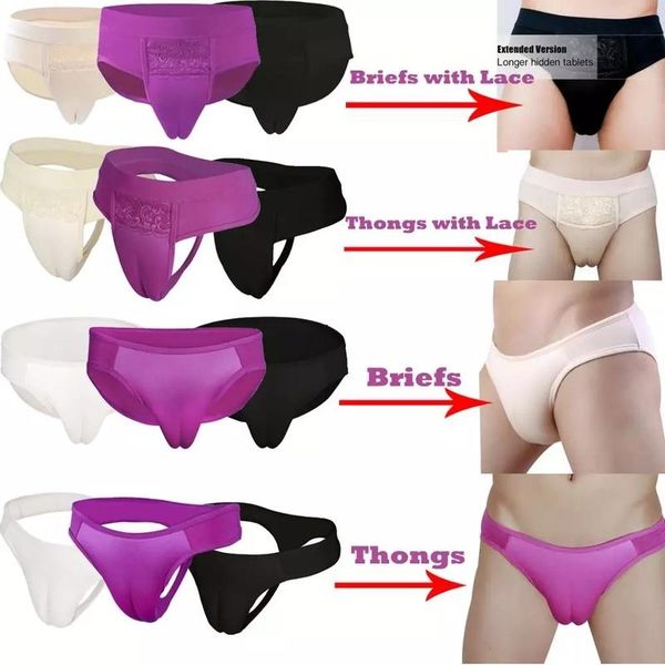 

underpants men hiding gaff panties shaper briefs fake vaginal pad for crossdressing transgender gay thongs g-string lace underwear 2xl, Black;white