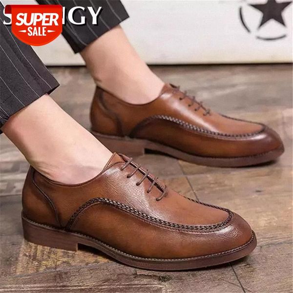 

new men leather shoes hand stitched elegant lace up men business shoes rome style office formal dress men's #px9c