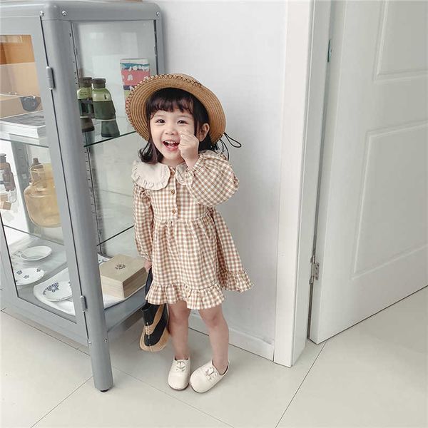 

summer children clothing cute dress kids baby girls long-sleeved princess lapel child 210615, Red;yellow