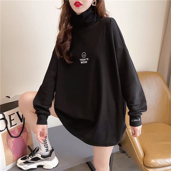 

women's white long-sleeve t-shirt women spring 2021 new korean mid-length large size high-neck bottoming shirt ef85