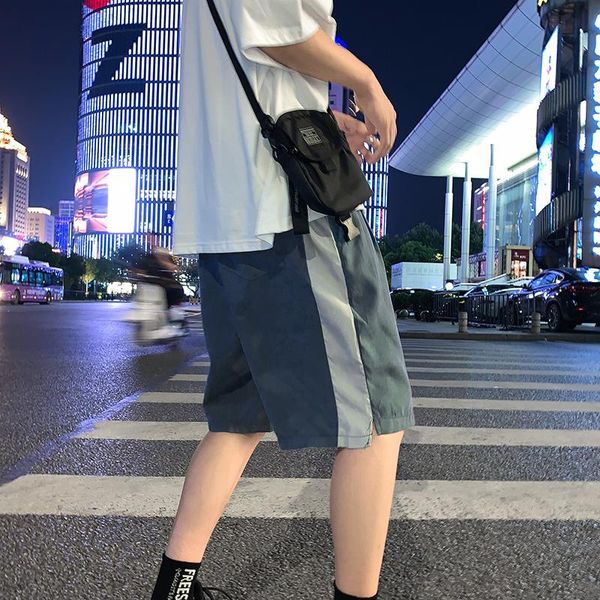 

summer casual shorts men's contrast color stitching korean loose shorts men's harajuku streetwear five points sports pants men, White;black