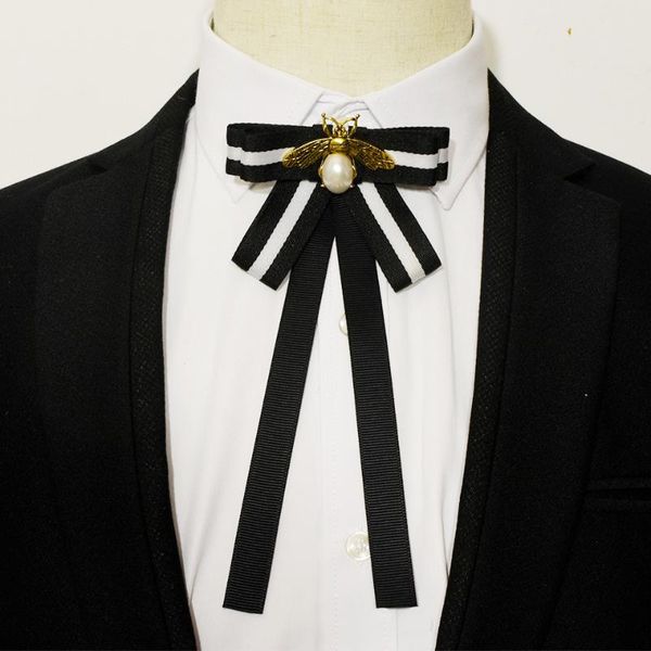 

pins, brooches vintage ribbon bee stripe bow brooch jewelry luxury fabric lapel pins and bowtie gifts women accessories, Gray