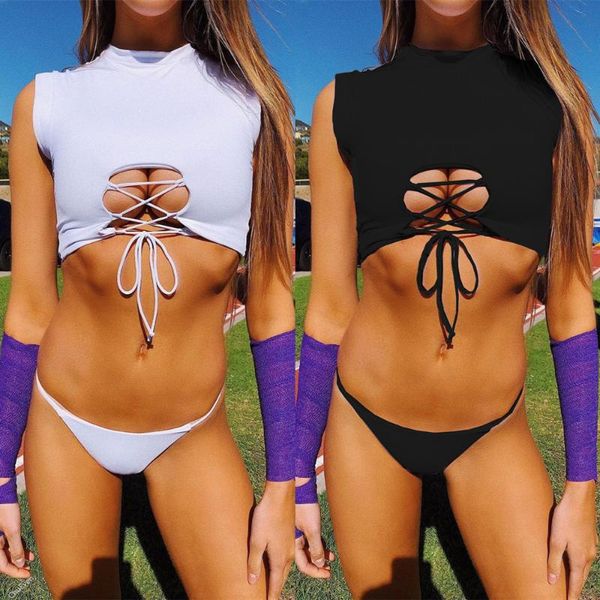 

bandage solid biquini sport sleeveless bikini low waist swimsuit women two piece swimwear swimming suit female swim suit