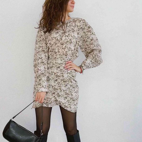 

casual dresses colorfaith women spring autumn lady print floral vintage elegant fashionable puff sleeve mini dr21139 bzmq, Black;gray