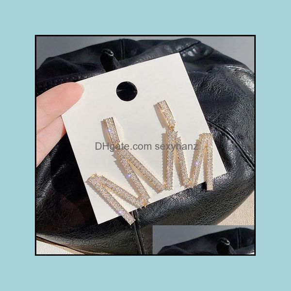 

dangle & chandelier earrings jewelry s1824 fashion letter m rhinstone letters stud drop delivery 2021 rshjp, Silver
