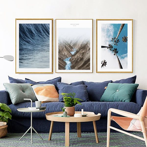 

coconut tree plantnatural landscape canvas painting gray minimalist ocean mural poster nordic vacation printing picture living