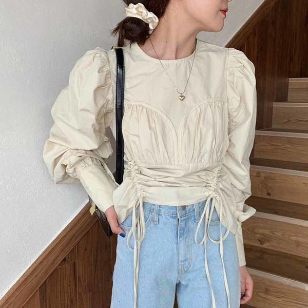 

cordon design waistline two-piece shirt women 2021 new autumn j34v, Black;white