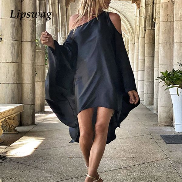 

summer elegant women irregular long dress casual solid batwing sleeve loose dress spring off shoulder beach party dress 3xlhigh quality, Black;gray